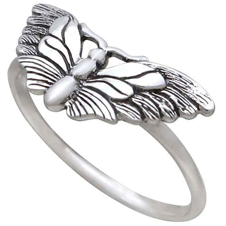 The s7 Winged Butterfly Ring by Nina Designs is crafted in sterling silver, featuring an intricate butterfly with outspread wings, ideal for individuals who are captivated by intuition and passionate endeavors.