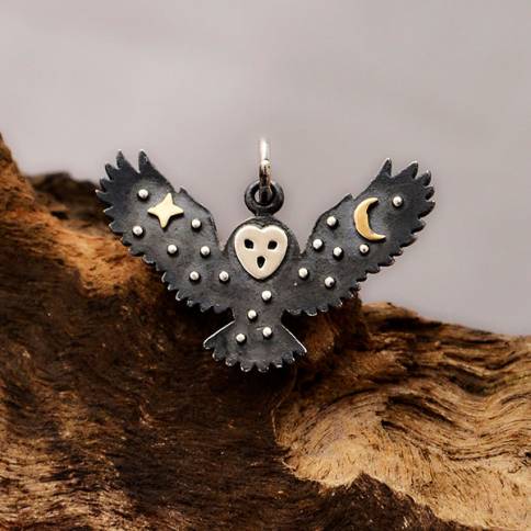 Sterling Silver Owl Charm with Bronze Star and Moo