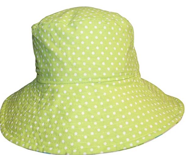 The Beach Hat Sea Turtle from Bungalow 360 is a lime green, wide-brimmed sun hat featuring a playful white polka dot pattern, perfect for adding unique style and versatility to every summer adventure.