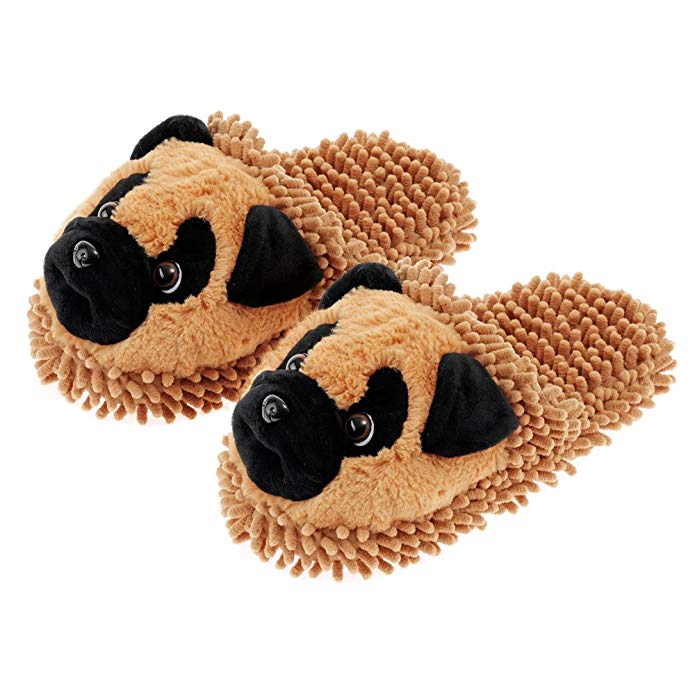 Fuzzy Friend Slippers Pug