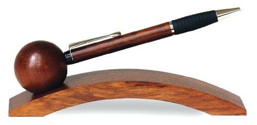 The Boing Rosewood Helios Magnetic Pen & Stand features a wooden ballpoint pen elegantly resting on a stylish Rosewood base, making it a truly unique gift. The pen is distinguished by its polished wooden body, metal tip, and clip, as well as a black grip. The base's sleek and smooth finish perfectly complements the pen's elegant design.