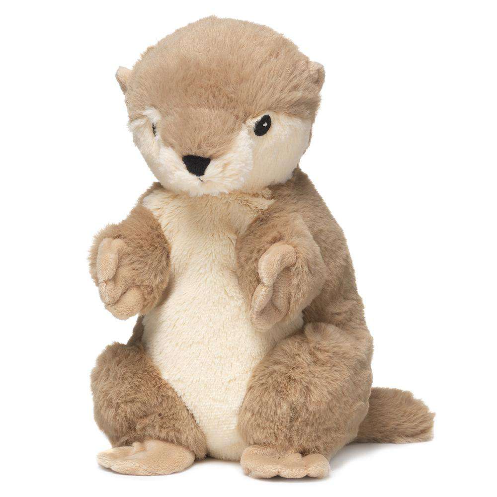 The Otter Warmie by Warmies is a plush toy with light brown fur and a cream-colored belly, sitting upright with its paws raised. It has a cute face with black eyes and a small nose, ideal for cuddling. Enjoy the calming lavender scent it brings to soothe your senses.