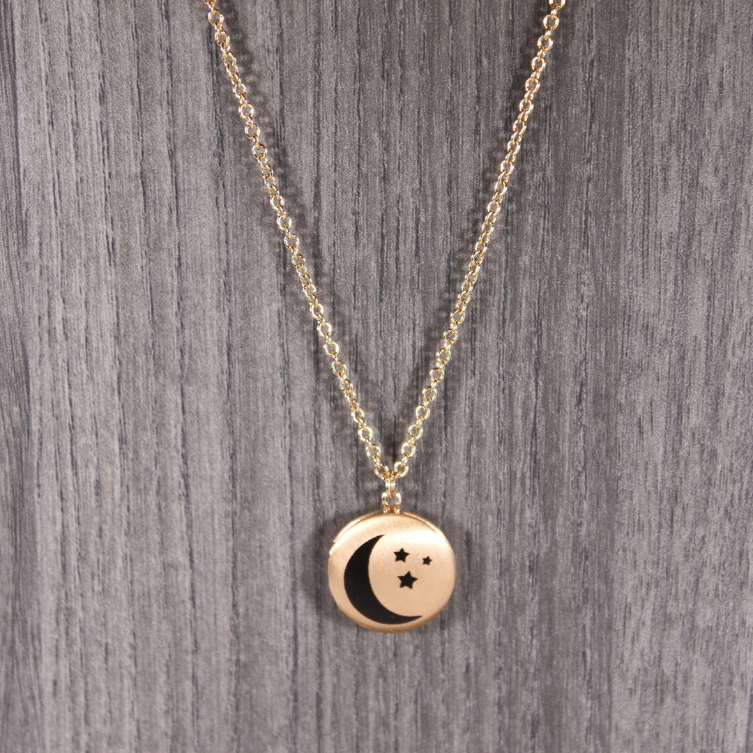 Gold Moon Locket Necklace