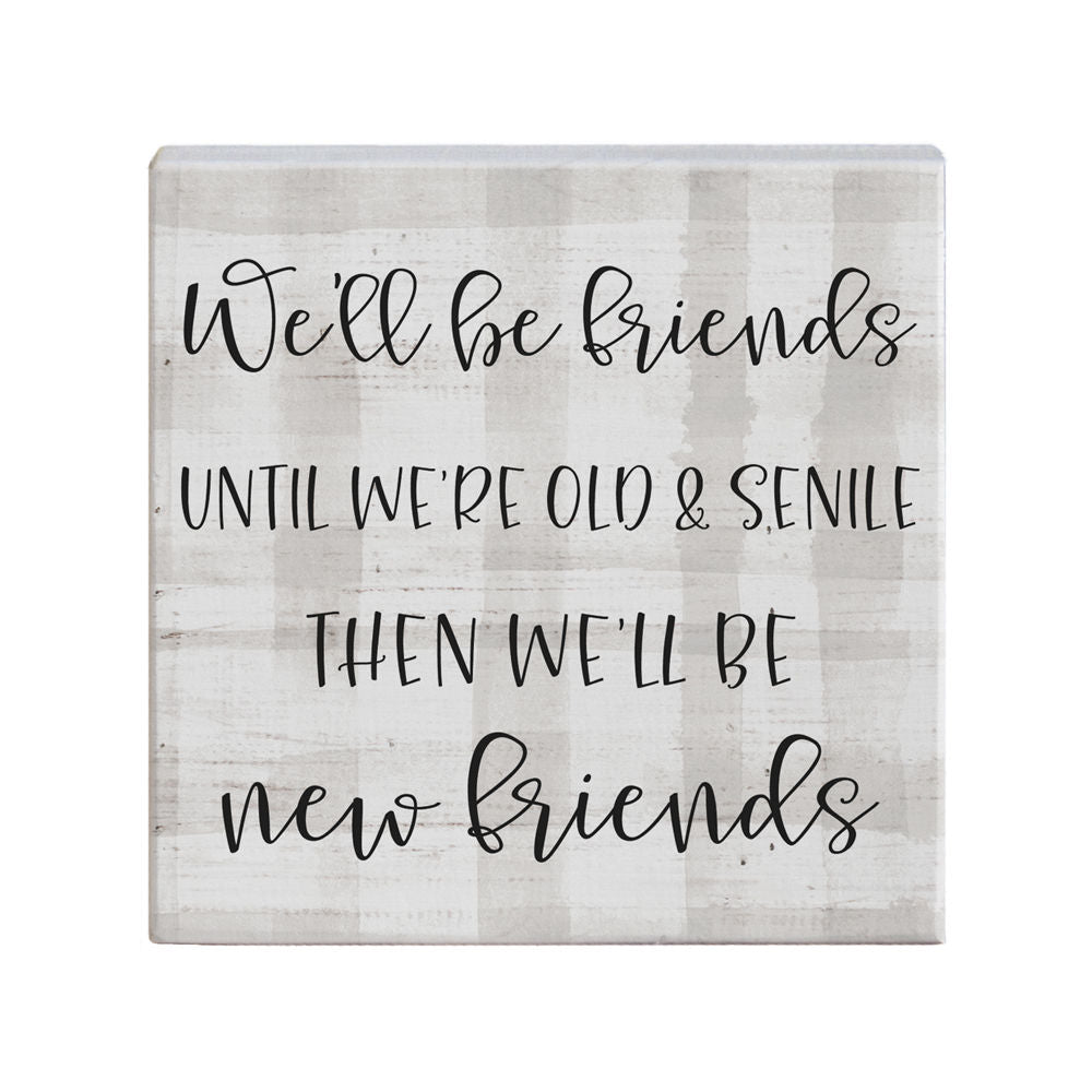 The "New Friends" sign from SincereSurroundings is the ideal handcrafted white square display piece, featuring black text to embody the classic charm of a USA design.