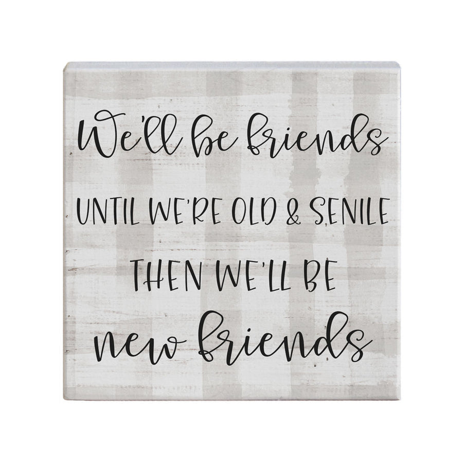 The "New Friends" sign from SincereSurroundings is the ideal handcrafted white square display piece, featuring black text to embody the classic charm of a USA design.