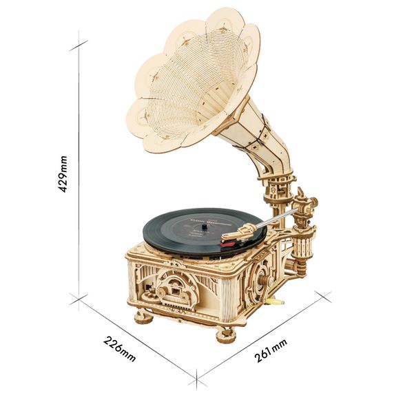 DIY Wooden Puzzle: Crank Classic Gramophone