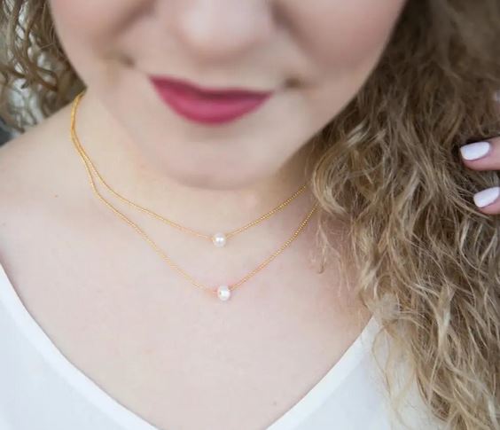 Layered Necklace, Pearl 15-17in. Gold