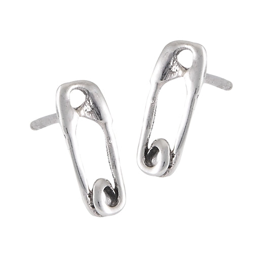 The Silver Safety Pin Studs by Welman are a pair of sterling silver earrings, designed to resemble safety pins. Measuring 12 mm in length, these earrings feature a small stud at the back for fastening and boast detailed heads and clasps for a realistic appearance.