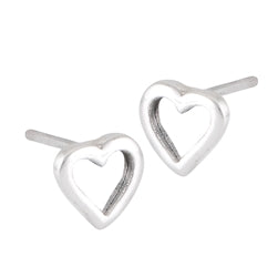 A pair of Welman's Heart Outline Silver Stud earrings displayed on a white background. The 8 mm sterling silver design features a hollow heart outline with a smooth and polished finish, making them simple, elegant, and mask friendly.