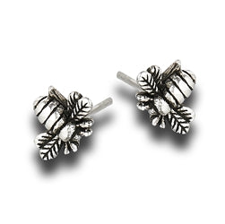 Introducing the Bunblebee Silver Stud by Welman: These mask-friendly stud earrings, designed with intricate leaf patterns and textured surfaces, are crafted from premium sterling silver. They offer a natural and elegant appearance on a plain white background.