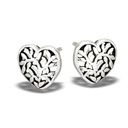 The Heart w Leaves Silver Stud by Welman boasts an intricate openwork leaf pattern, beautifully designed in a heart shape with sterling silver, making them mask-friendly for any occasion.