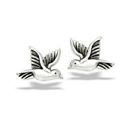 The Flying Bird Silver Stud earrings by Welman feature an exquisite design with detailed wings and beak, elegantly set against a plain white background.