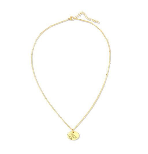 The LuckyFeather Birth Flower September Peony necklace features a 14k gold-dipped design with a slim chain and an oval pendant engraved with a stunning floral peony motif. It's beautifully presented on a plain white background, making it an ideal choice for a birth month necklace.