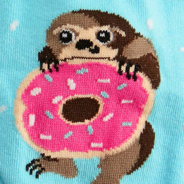 Snacking Sloth Blue and Pink Womens Crew