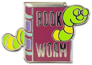 Introducing the PeterPauperP Book Worm Pin, a charming hard enamel accessory showcasing a playful green worm with glasses emerging from a red book labeled "BOOK WORM." With a size of 2-3/8 inches, it comes in an adorable gift box, making it an ideal quirky gift for any book enthusiast.