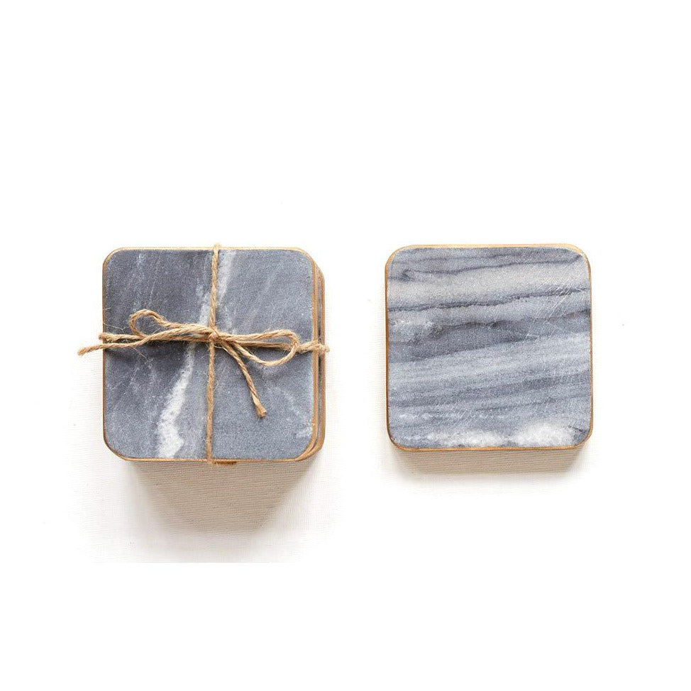 4in Sq Dark Marble wGold Coasters