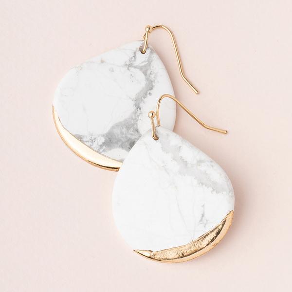 Dipped Teardrop Earring Howlite/Gold - Across The Way