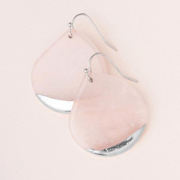 Dipped Teardrop Earring Rose Quartz/Silver - Across The Way