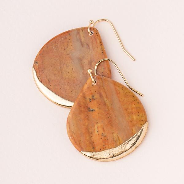 Dipped Teardrop Earring Petrified Wood/Gold - Across The Way