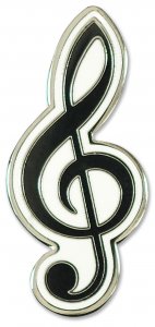 A black and white hard enamel Treble Clef Pin by PeterPauperP.